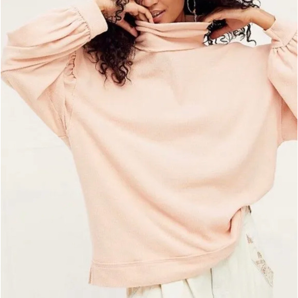 We The Free People Top Womens XS Extra Small Peach Winnie Turtleneck Oversized - Picture 14 of 15